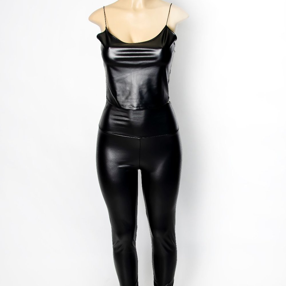 Black Faux Leather Pant Set